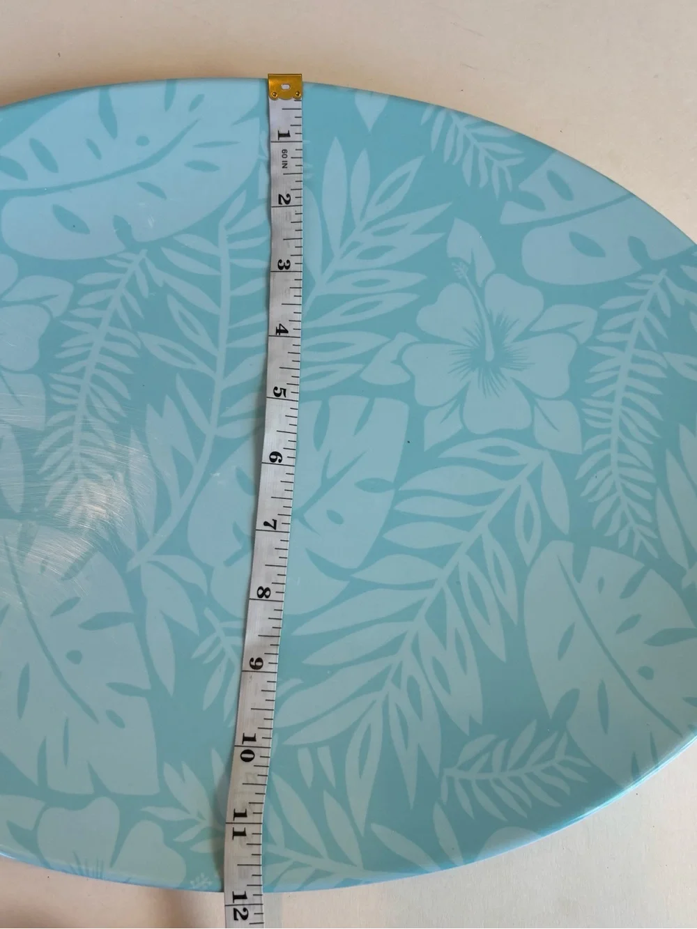 TWO! Tropical Blue Melamine Oval Serving Platters 16” Hawaiian Leaf Pattern